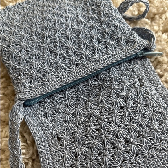 Small Light Blue Crochet Purse Crossbody Bag Handbag - Picture 4 of 5